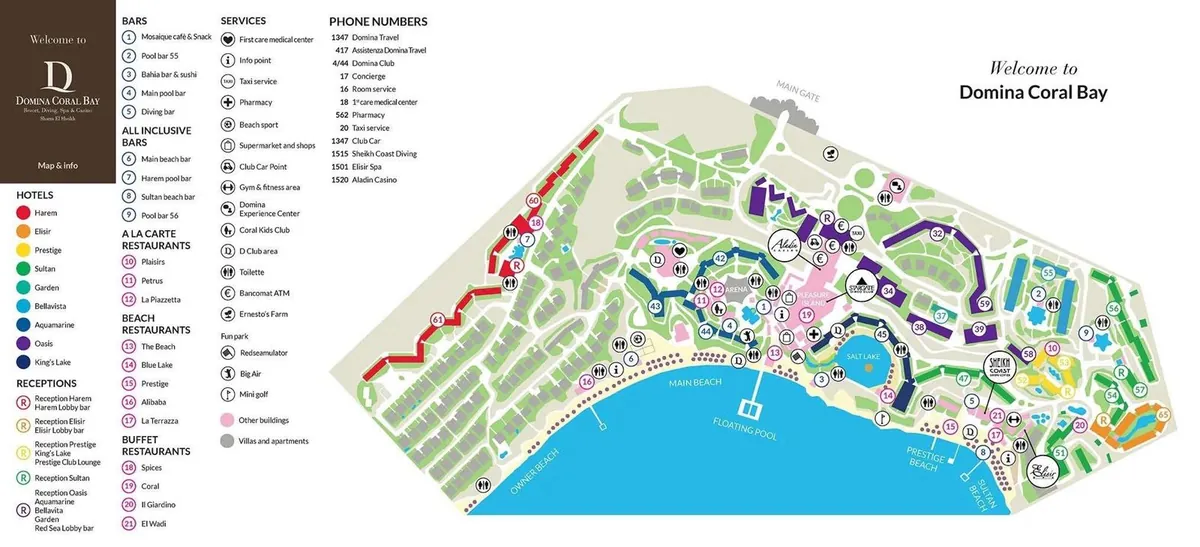 Mappa del resort Domina Coral Bay: Le Stanze di Sharm sono al punto 34, Sheikh Coast